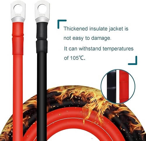 Miniatura 93 de Cables de batería 4 AWG con terminales de cobre de 3/8 pulgadas (2 piezas de 1 pie)