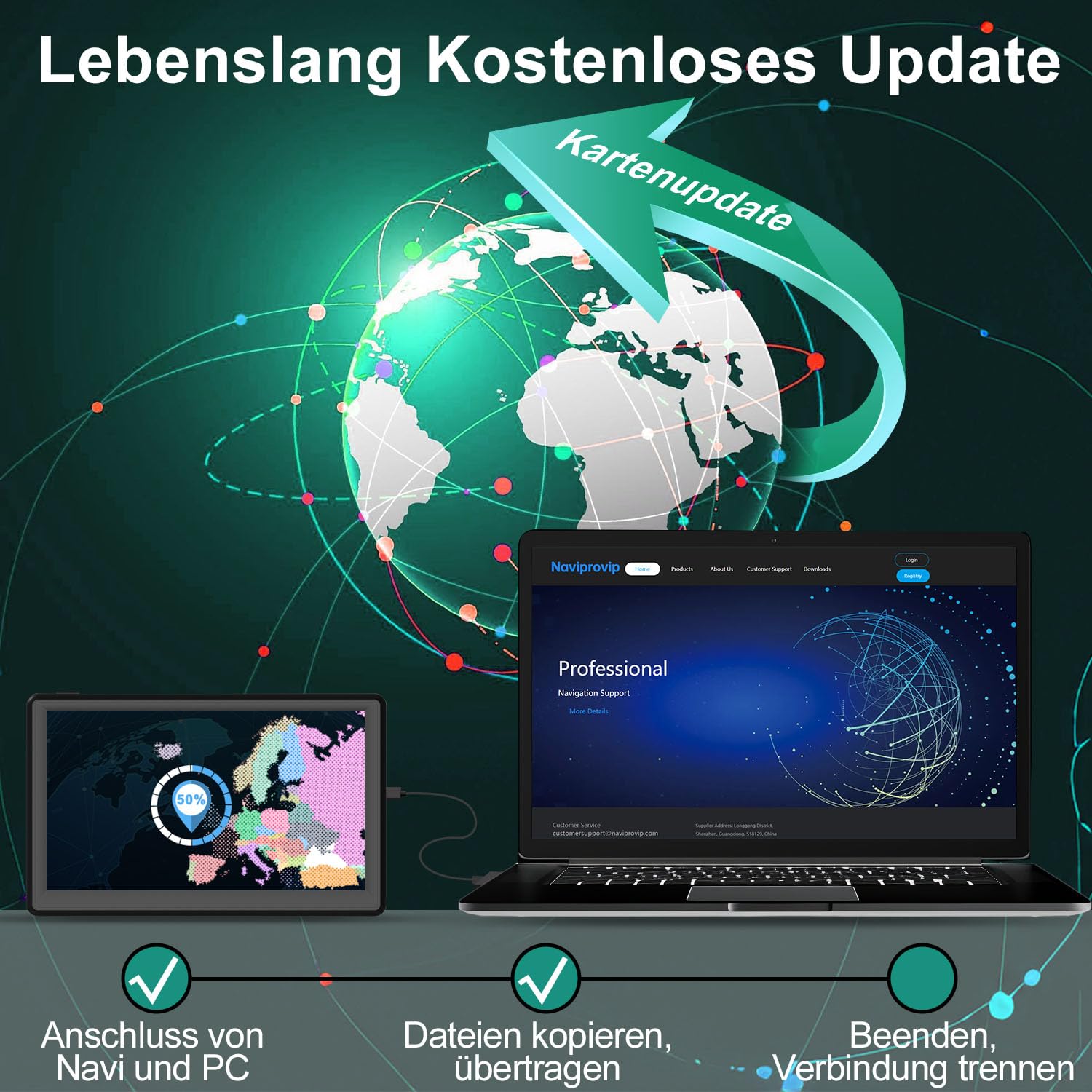 GPS Navigationsgerät für Auto und LKW 2024 - 7 Zoll Navigation mit Europa UK 52 Karten, Lebenslang Kostenloses Kartenupdate, Blitzerwarnung, Sprachführung, POI, Fahrspur