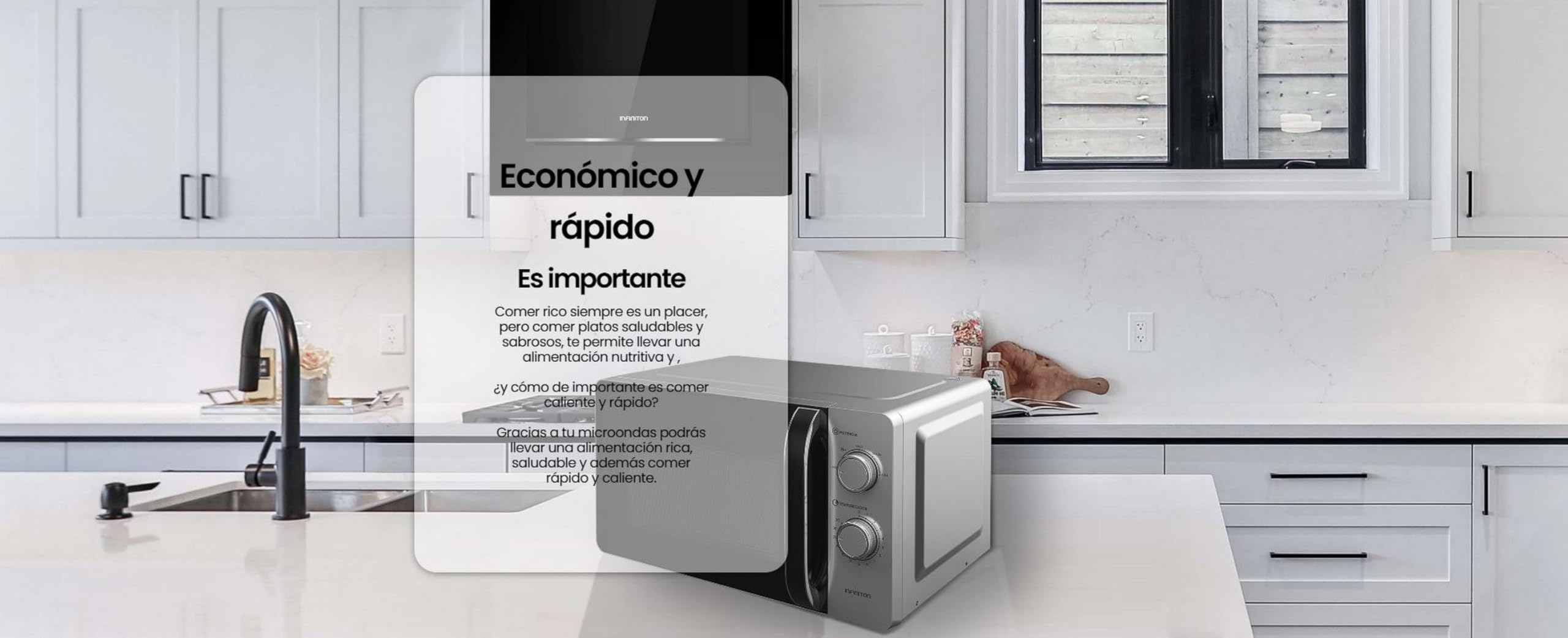 INFINITON Microondas MW-HS2070, 20 Litros, 700 W, Temporizador de 0 a 35 minutos, Función DEFROST, Apertura de puerta con tirador, Plata