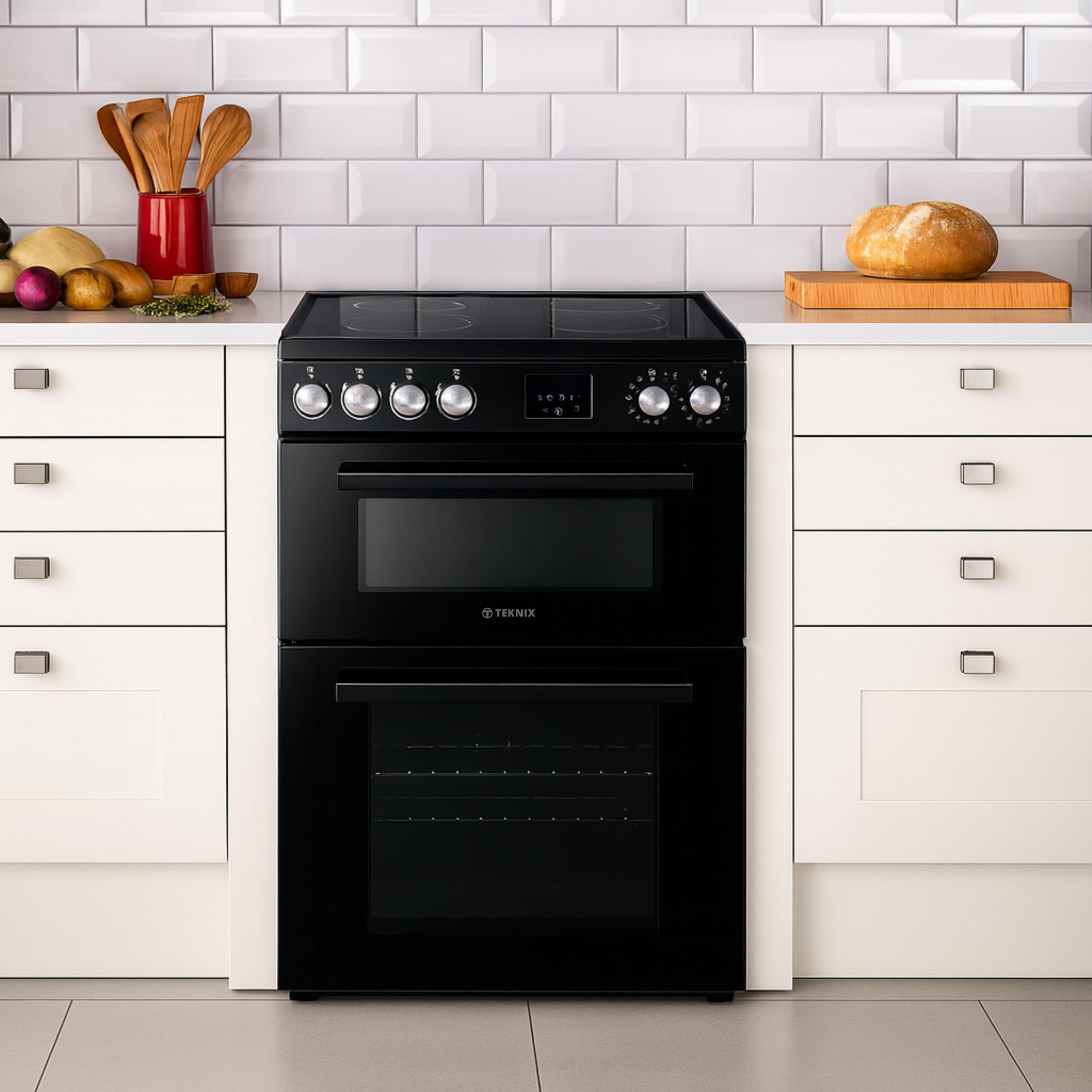Teknix TKED64B 60cm Ceramic Double Oven Electric Cooker - Black — view 2