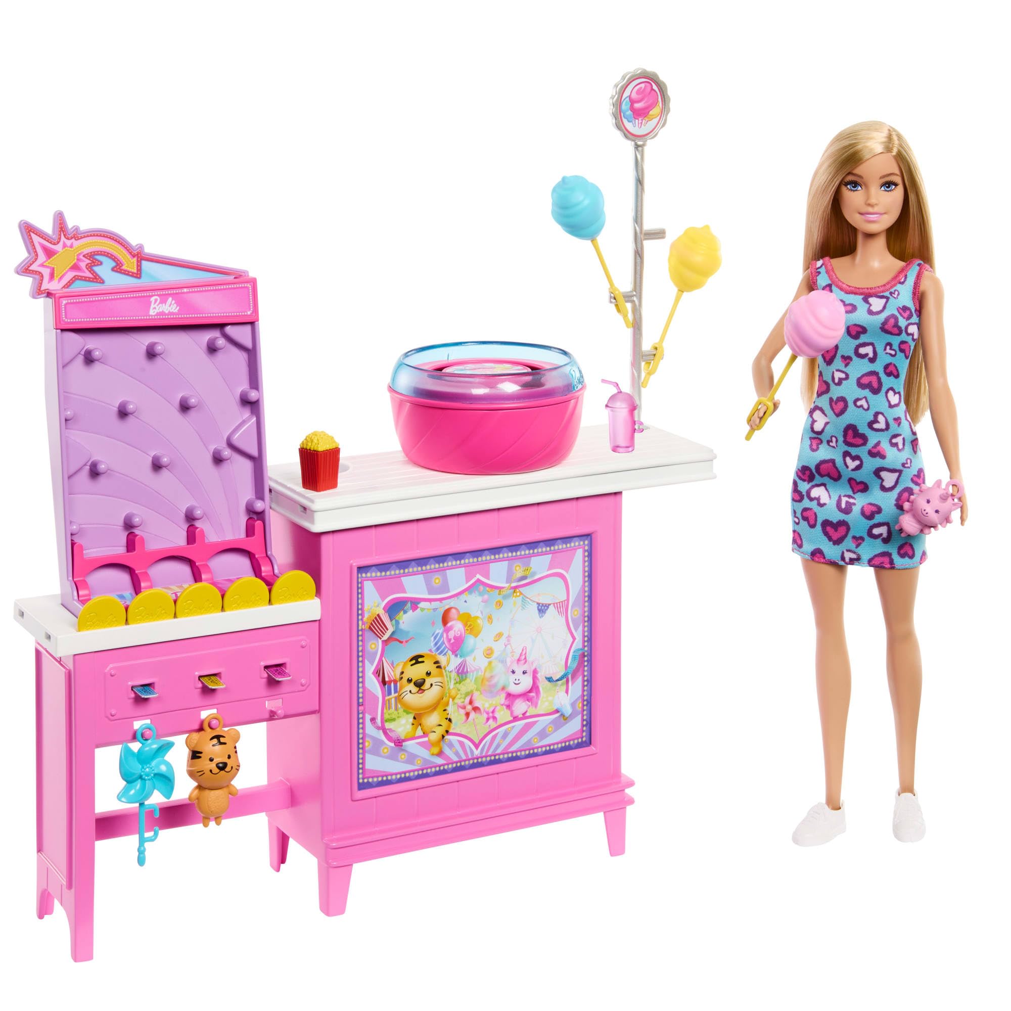 Barbie - Malibu e chiosco zucchero filato, set con bambola e 20 accessori inclusi, ispirato alla serie Mysteries: Beach Detectives, giocattolo per bambini, 3+ anni, JFV67