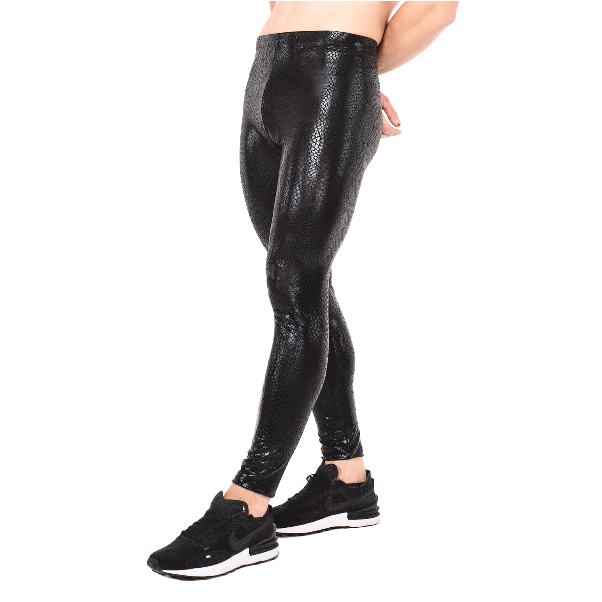 Kapow Meggings Herren-Leggings in Metallic-Optik, glänzende 4-Wege-Stretch-Tights für Festivals, Raves, Clubwear, Cosplay und Streetwear