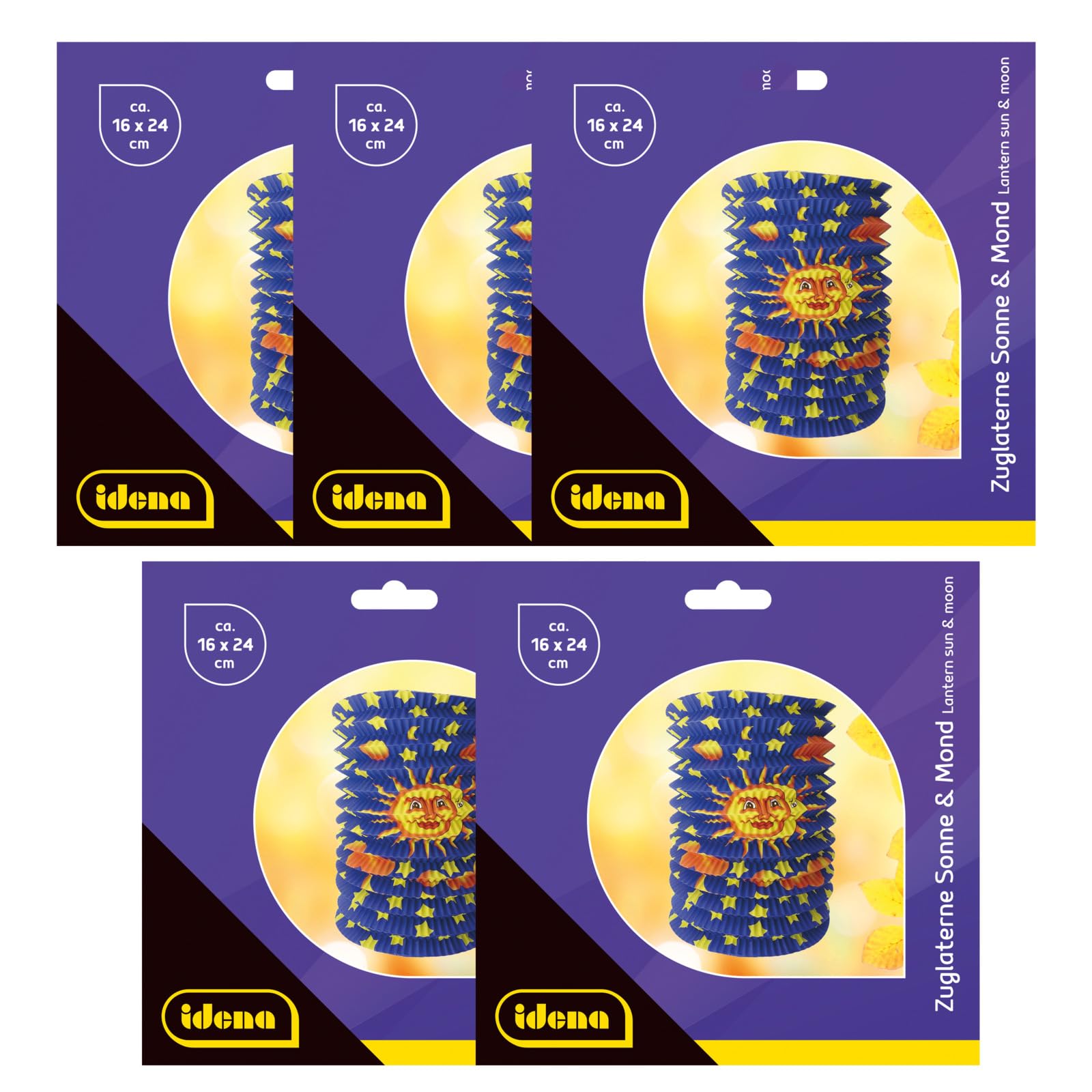 Idena 90124 Sun and Moon Lantern, Pack of 5, 16 x 24 cm, Lantern, Paper Lantern, Train Lantern, Saint Martin