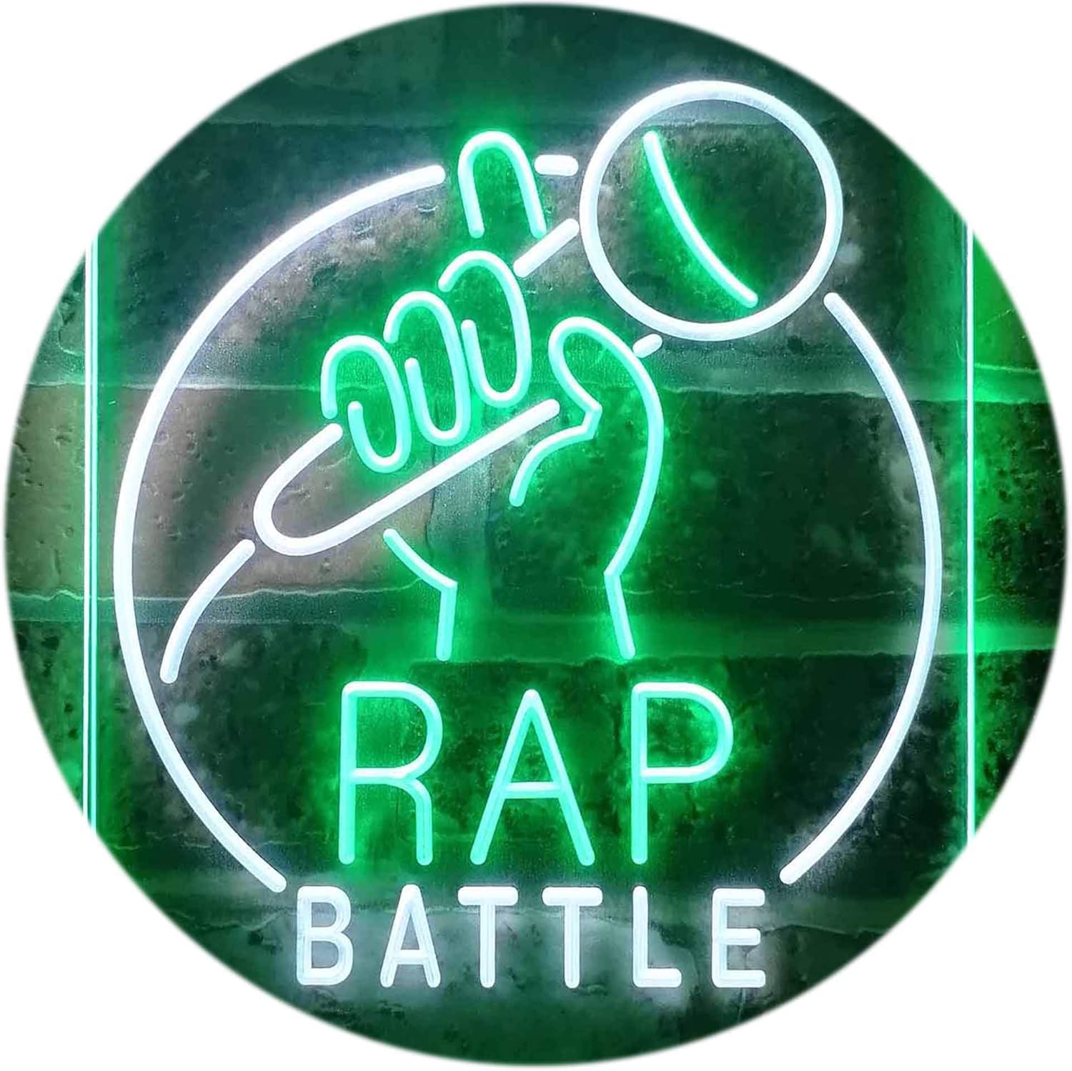 ADVPRO Rap Battle Karaoke Singing Dual Color LED Neon Sign White & Green 16" x 24" st6s46-i3241-wg