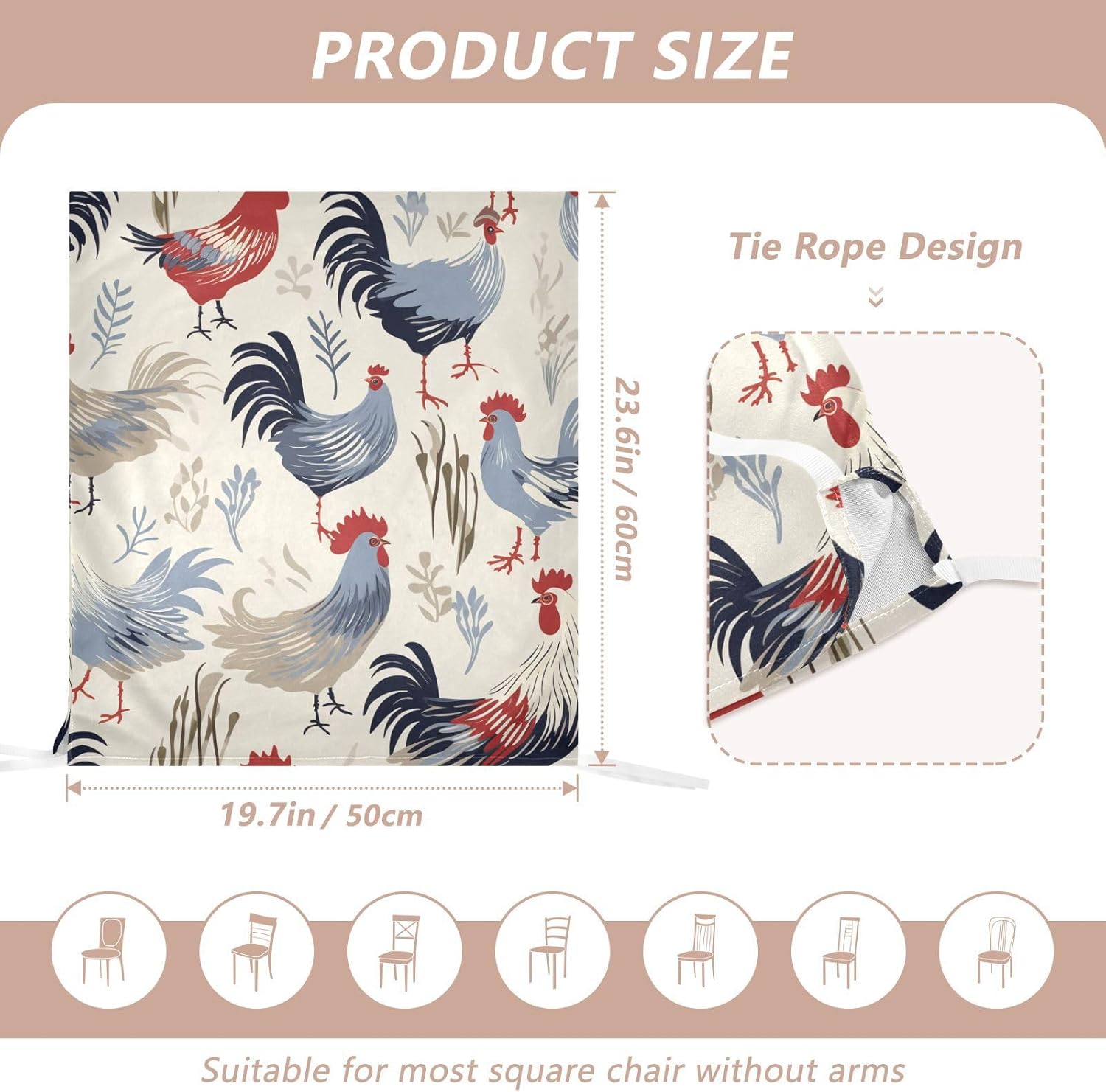 ALAZA Rooster and Leaves Chair Back Cover Set of 6, Washable Reusable Removable Chair Slipcovers Decorative Chair Cover for Home Kitchen Wedding Party