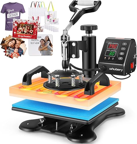Whubefy Prensa de calor, 12 x 10 pulgadas, 650 W, potente y portátil, máquina de prensa digital para camisetas, calcetines, posavasos de automóvil,