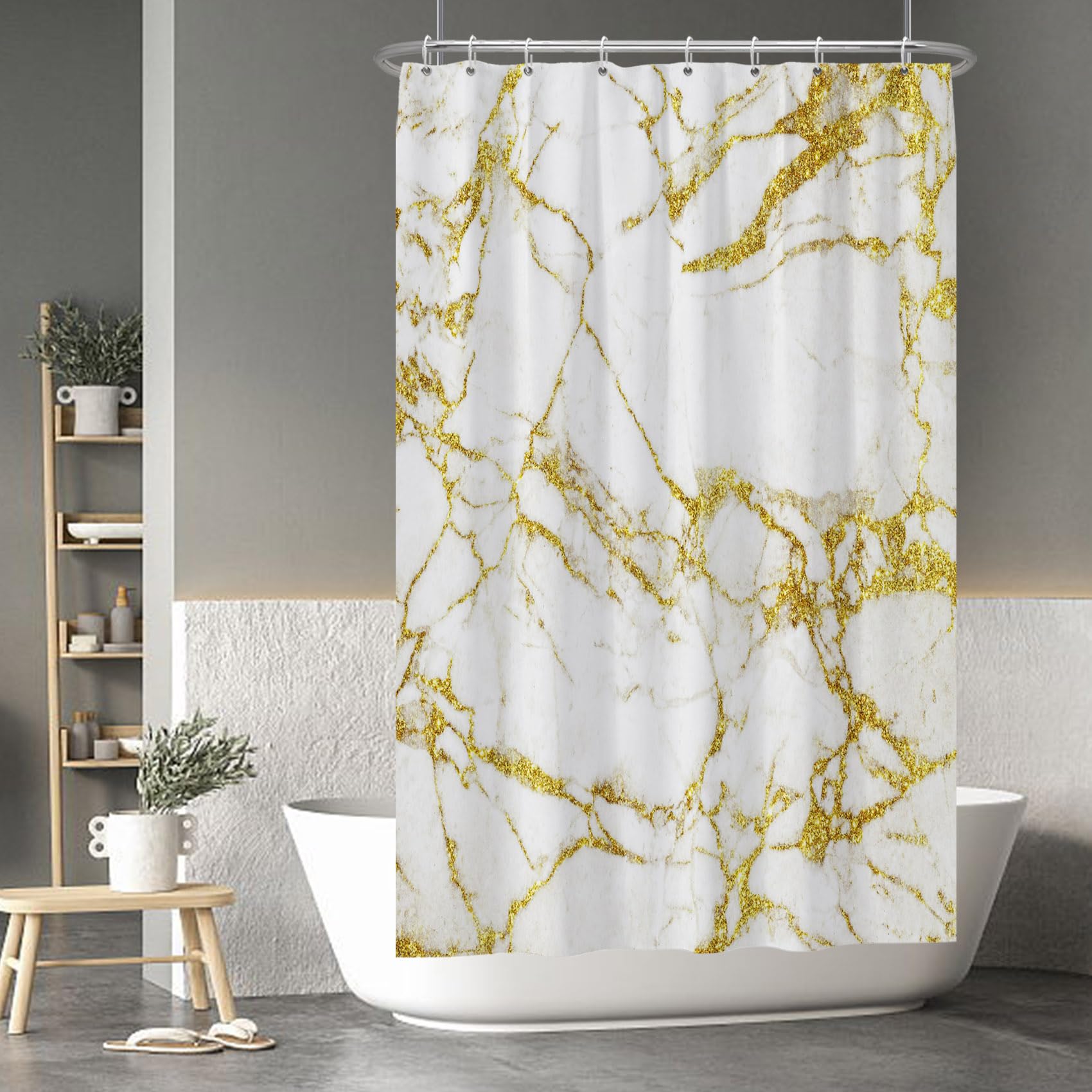 Baocicco White and Gold Marble Shower Curtain Modern Texture Luxury Abstract Shower Curtains Decorative for Bathroom Polyester Waterproof Fabric
