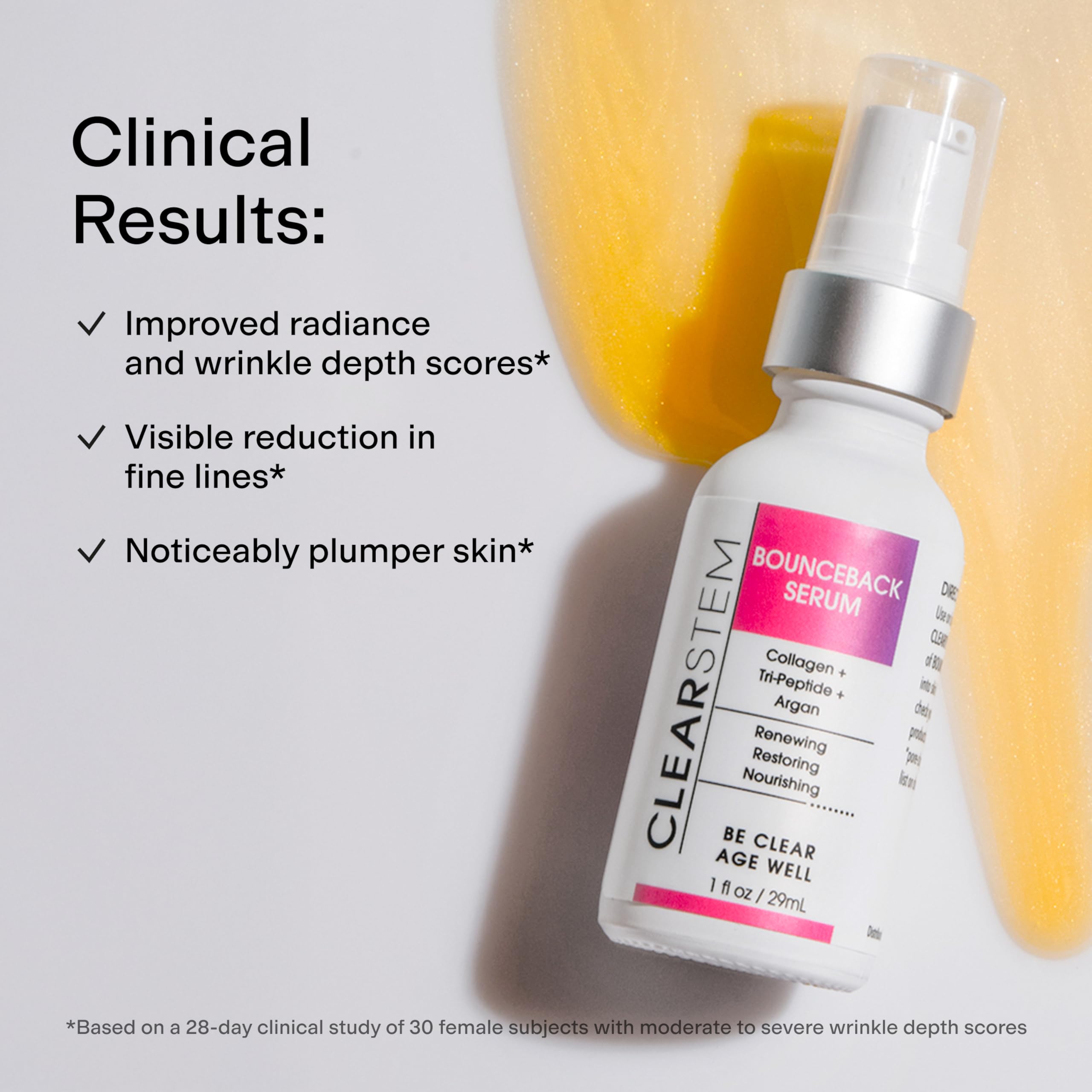 CLEARSTEM BOUNCEBACK Radiant Facial Serum - Peptide Serum for Hydration & Smooth-Looking Skin with Tri-Peptides and Mango Fruit Extracts - Lightweight Formula for Softer and Balanced-Looking Skin