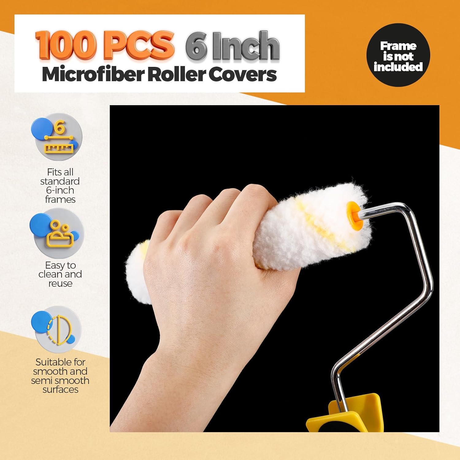 Leumoi 100 Pcs 6" x 3/8" Paint Roller High Density Microfiber Roller Refills Mini Covers Paint Brush Cover Short Nap Home Repair Tool Kits for Wall Cabinets House