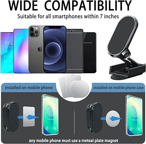 Miniatura 6 de XEFINAL Paquete de 2 soportes magnéticos plegables de aleación 2023, soporte magnético de teléfono para automóvil, rotación de 360, soporte