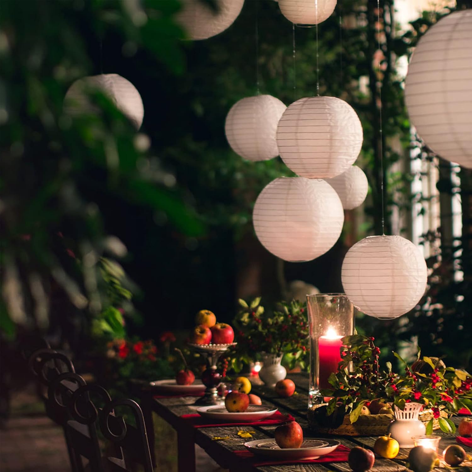 16-Pack White Hanging Paper Lanterns with Lights Party Decorations image 4