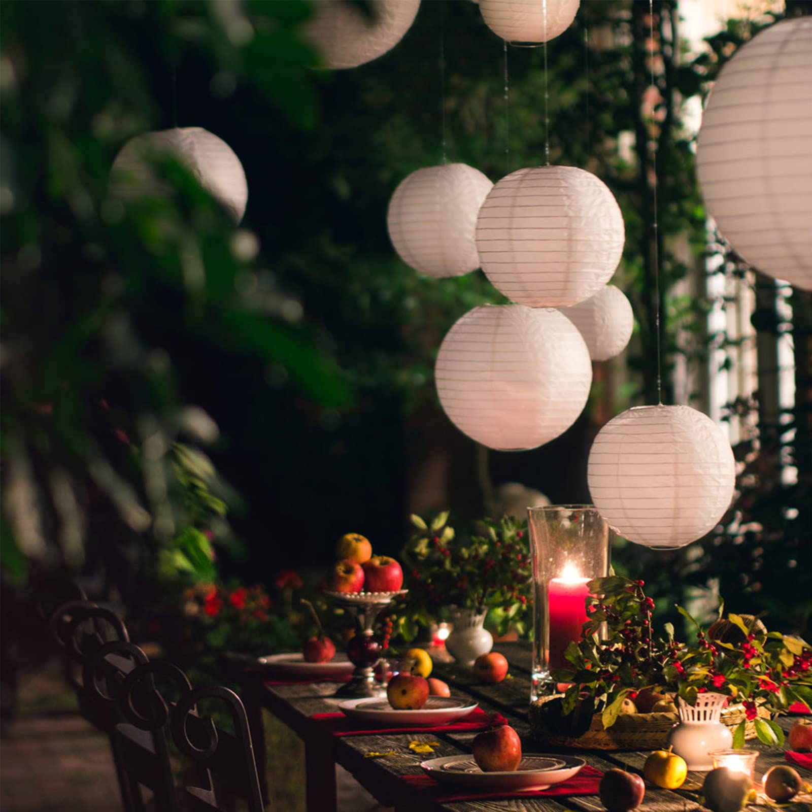 Hanging Paper Lanterns Decorative, White Chinese Paper Lanterns Ceiling Party Decorations with 16 LED Lights for Baby Shower Wedding Anniversarie Graduation Engagement Valentine's Day, Pack of 16