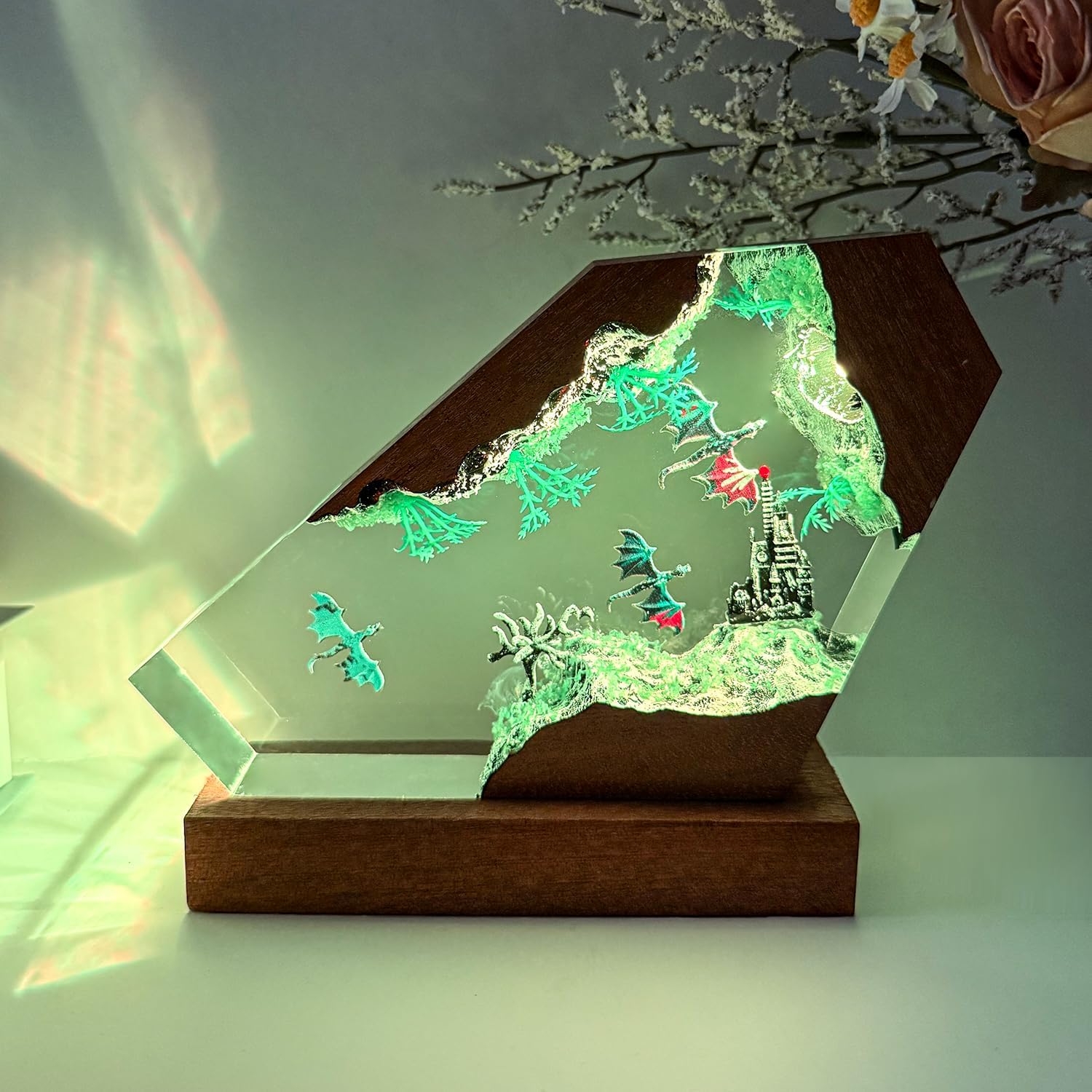 3D Dragon Resin Lamp, Handmade Dragon Night Light,Multi-Color LED Light, Fantasy Enthusiast Collectibles, Birthday Christmas Gift for Son Men Husband Boyfriend(S,6"x4") Pterosaurs S