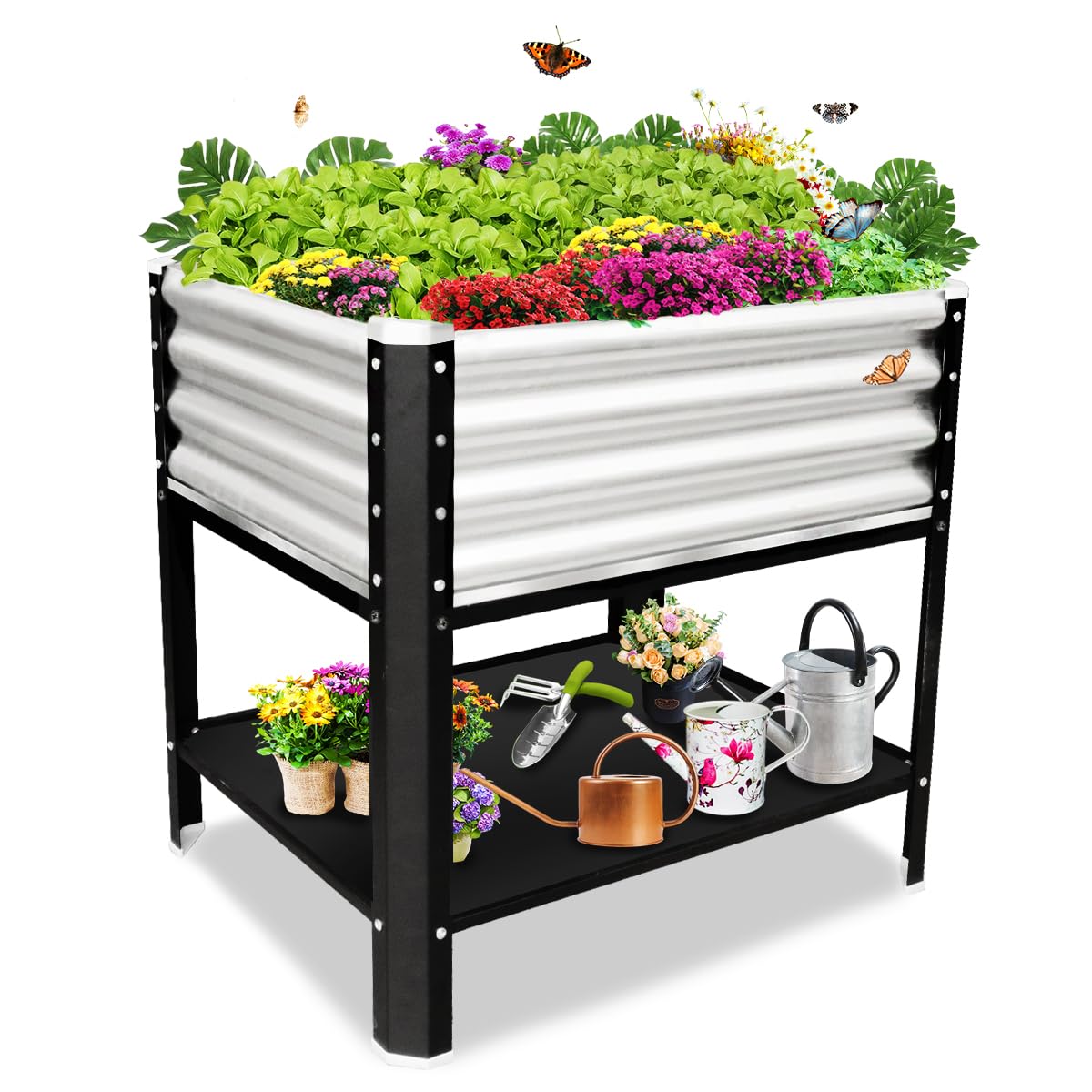 Elevated Metal Raised Garden Bed, Large Outdoor Metal Planter Box Big Flower Plant Pot for Planting Flowers Vegetables and Herbs (Silver, Small)