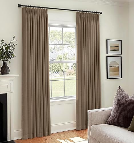 100% Blackout Shield Linen Pinch Pleated Curtains Blackout, Curtains 100 Inches 