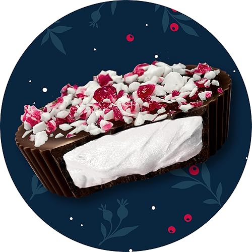 Miniatura 5 de Chocxo Tazas de menta de chocolate negro - 85% chocolate negro con cacao con centro de menta cremosa, cubierto con piezas de bastón de caramelo.