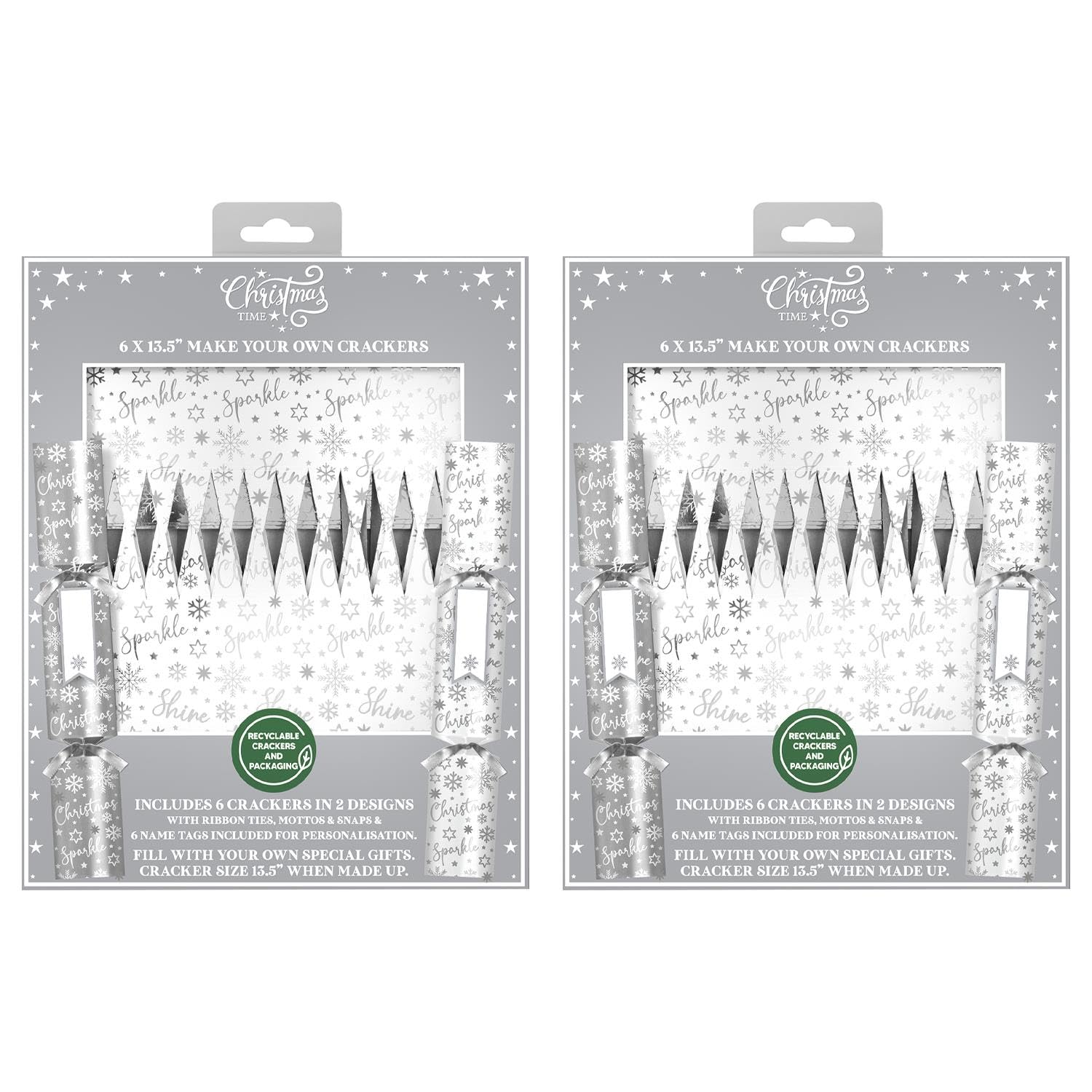12 Make Your Own Christmas Crackers Silver&White Personalised Xmas Table Decor Custom Fill Your Own Family Craft Fun