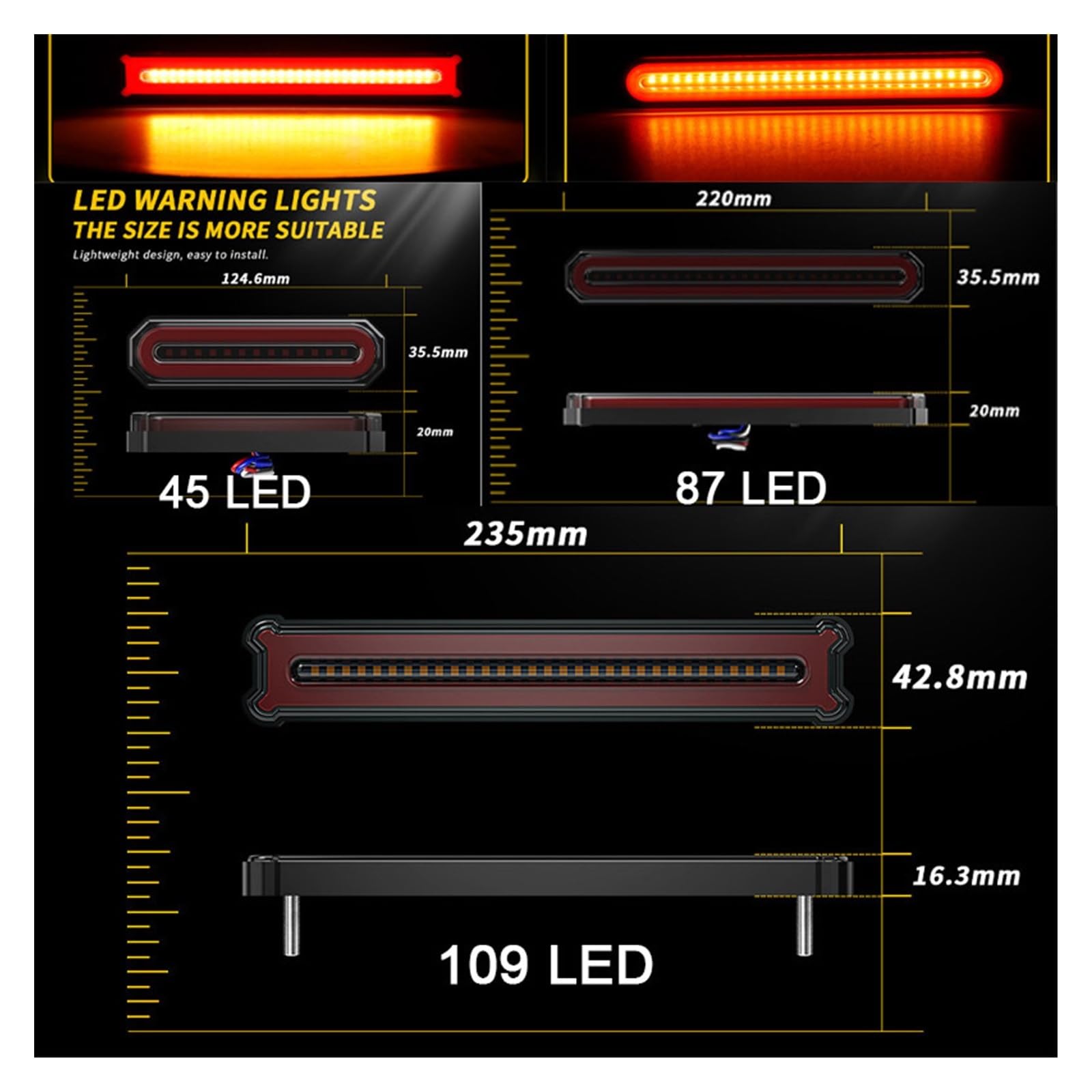 12-24V 45 87 109 Luz De Borde De Tira Intermitente Camión Vehículo Todoterreno Ingeniería Advertencia Lateral Cola De Coche Luz de Frenos