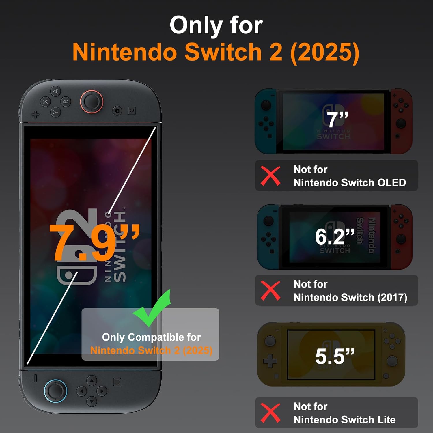 SPARIN 2-Pack Screen Protector for Nintendo Switch 2 2025 [7.9 inch] with Easy Application Tray, HD Clear Tempered Glass Film, Anti-Scratch, Quick Response, Compatible with Switch 2 Console - Image 2