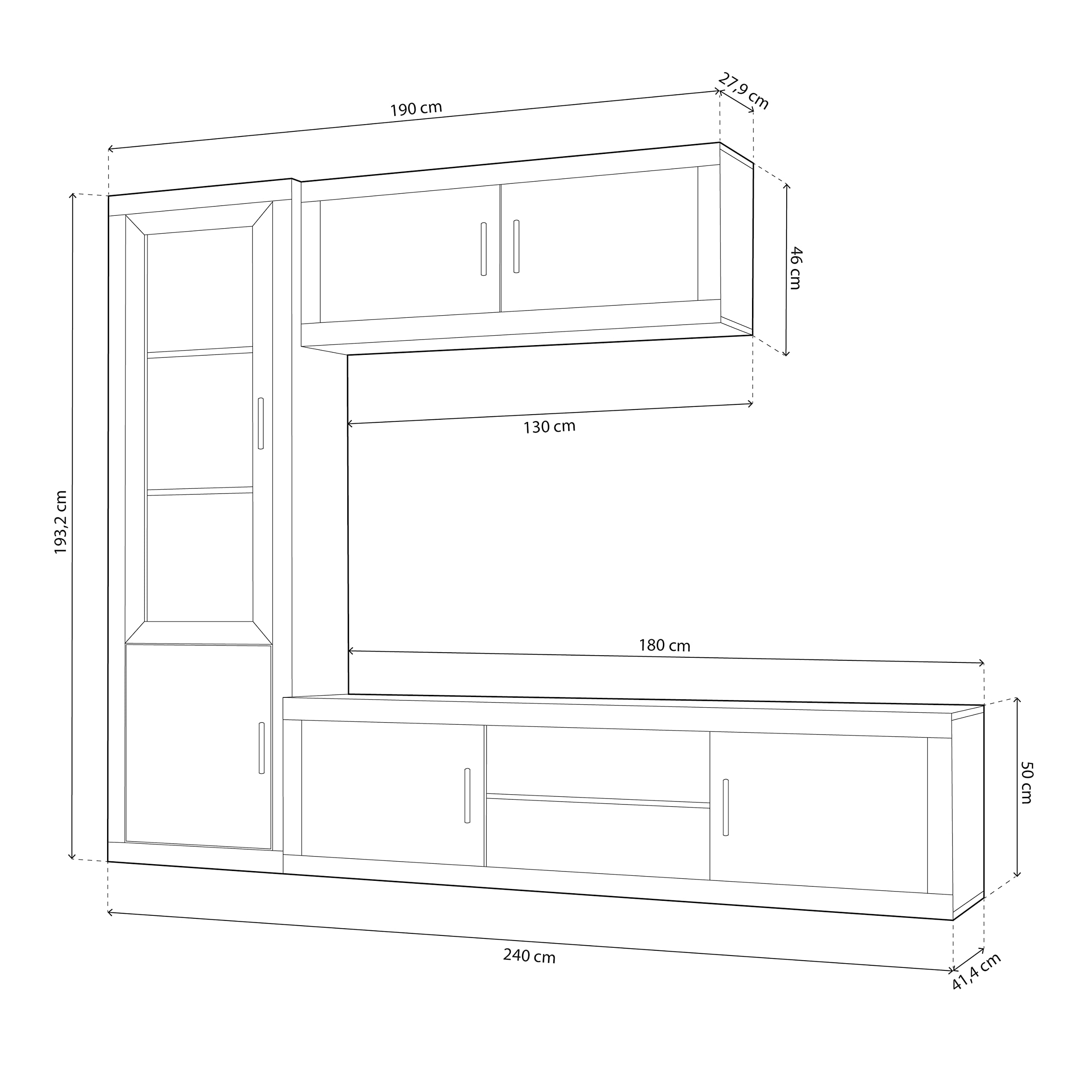 duehome | Salon Modular, Conjunto de Muebles de Salon, Modelo Nuka V1, Acabado en Cambria y Blanco, Medidas: 240 cm (Largo)