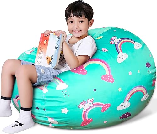 Lukeight Funda para silla puf de almacenamiento de animales de peluche para niños, funda para silla puf con cremallera arcoíris para organizar