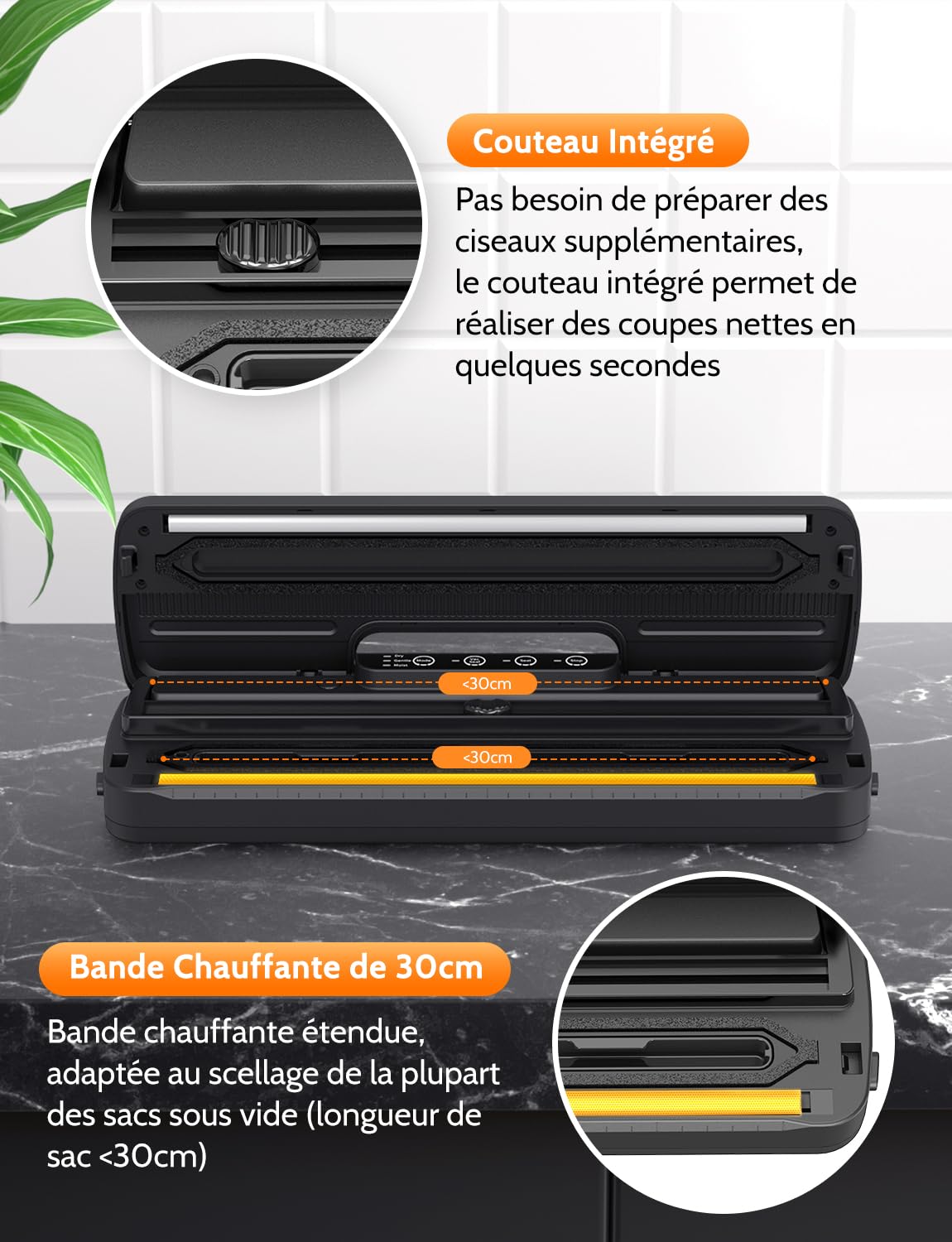 Machine Sous Vide Alimentaire 5 en 1 avec Couteau de Coupe, Machine Appareil Sous Vide Alimentaire avec Mode Sec et Humide, Inclus Sacs Sous Vide et Tuyau