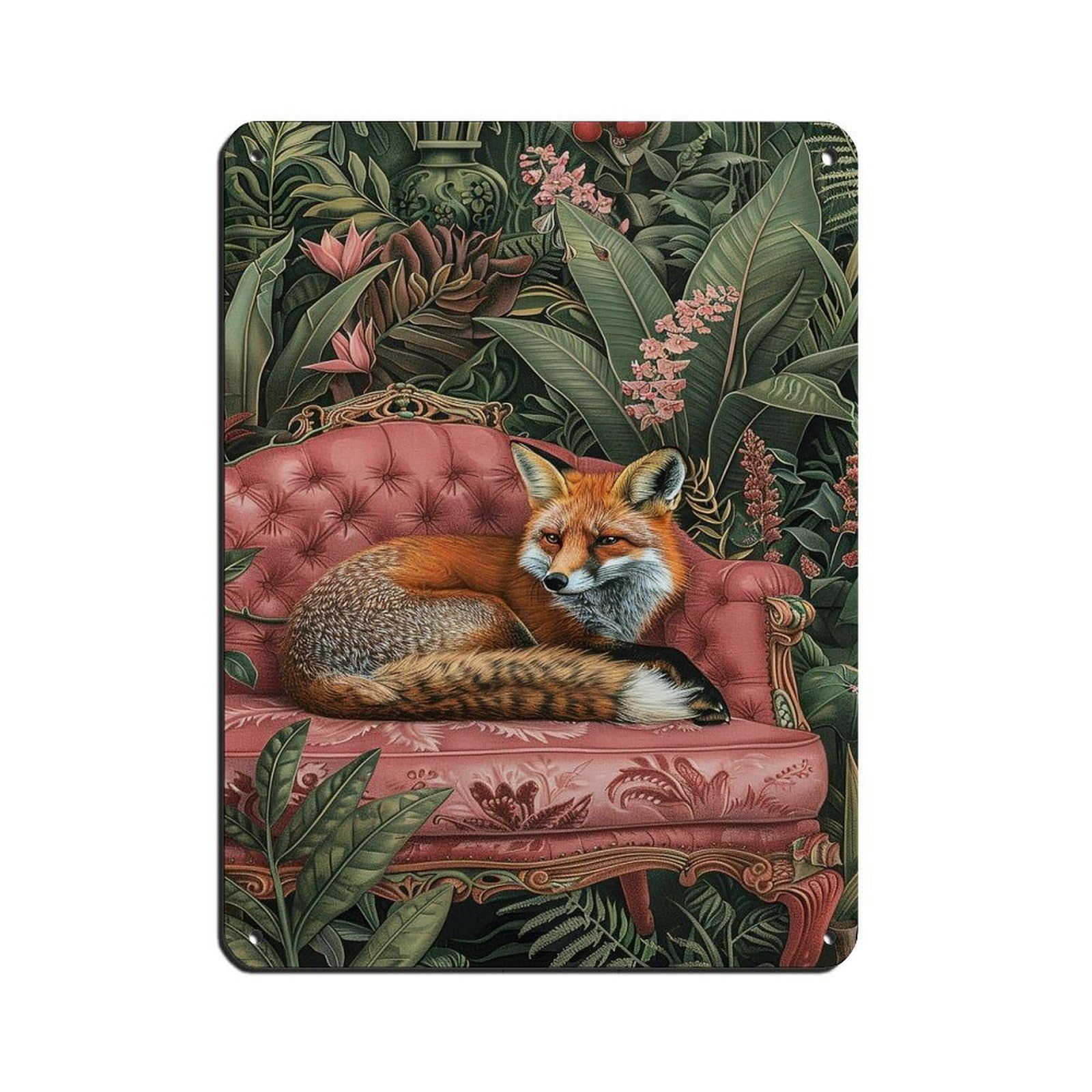 Tropical Fox on Sofa Poster Tin Sign Vintage Metal Pub Club Cafe Bar Home Wall Art Decoration Poster Retro 12x16inch(30x40cm)