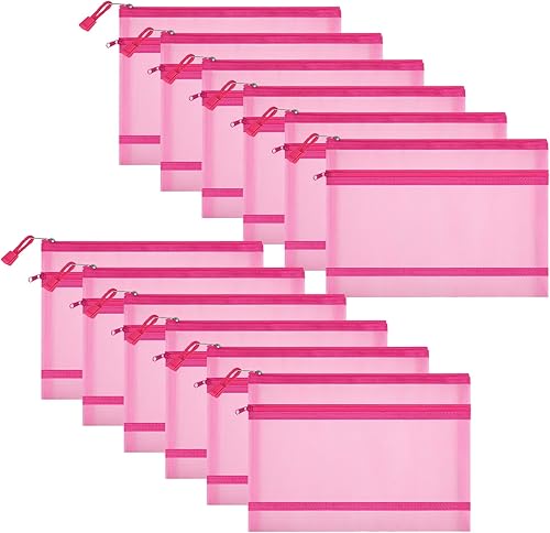 Sinzip - juego de 12 bolsas de malla con cierre de nylon, bolsas de cosméticos de malla, estuches para lápices, bolsas de viaje multiusos para