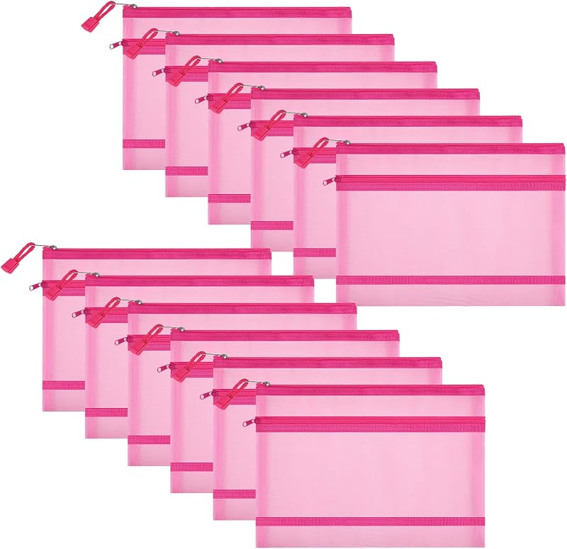 Necessaire de maquiagem em tela de nylon com zíper, dupla camada, 2 compartimentos, 12 unidades, Sinzip, 2 Layers-Pink, A5