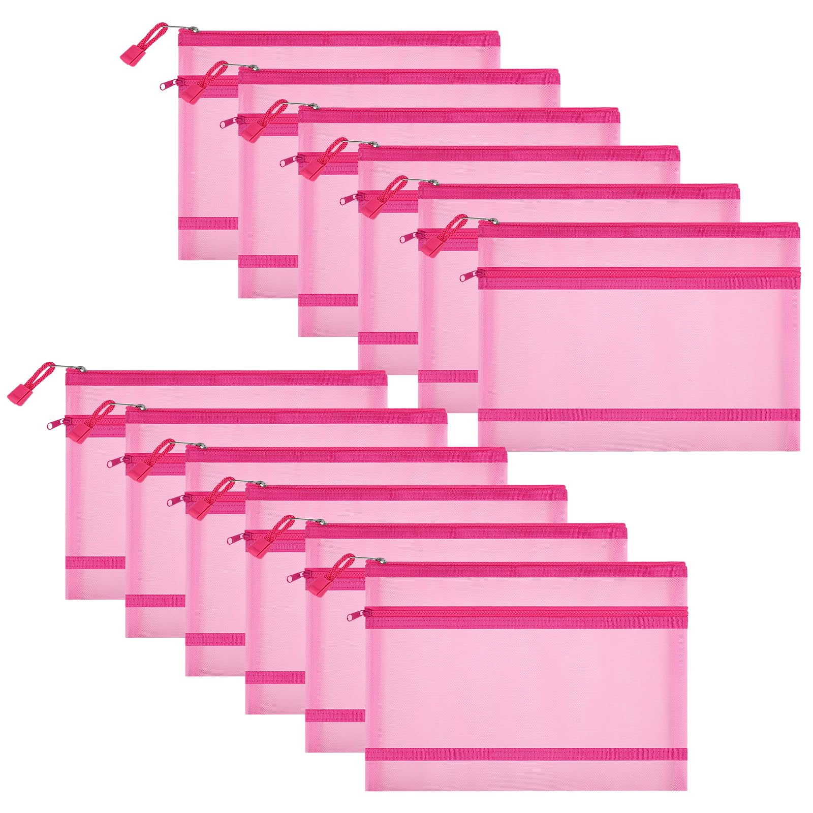 Sinzip 12 Pieces Zipper Nylon Mesh Pouch, Mesh Cosmetic Bags Makeup Bags Pencil Case, Multipurpose Travel Bags for Cosmetic School Office Supplies and