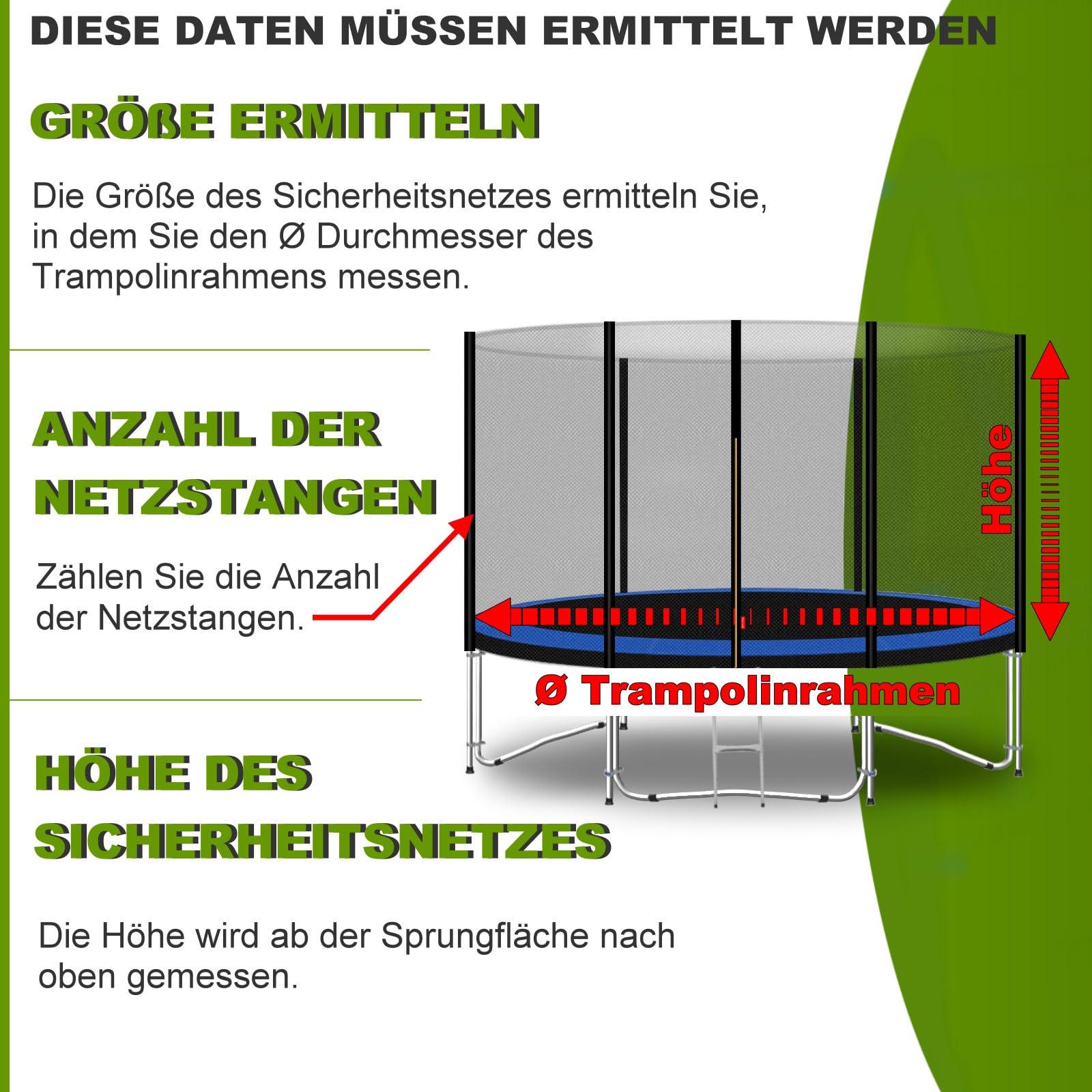 Trampolin Sicherheitsnetz Ø 183 185 244 250 275 277 300 305 335 337 366 370 396 400 427 430 457 460 487 490 (JS+EXD) Ersatzteile Netz Schutznetz Ersatznetz Gartentrampolin Outdoor