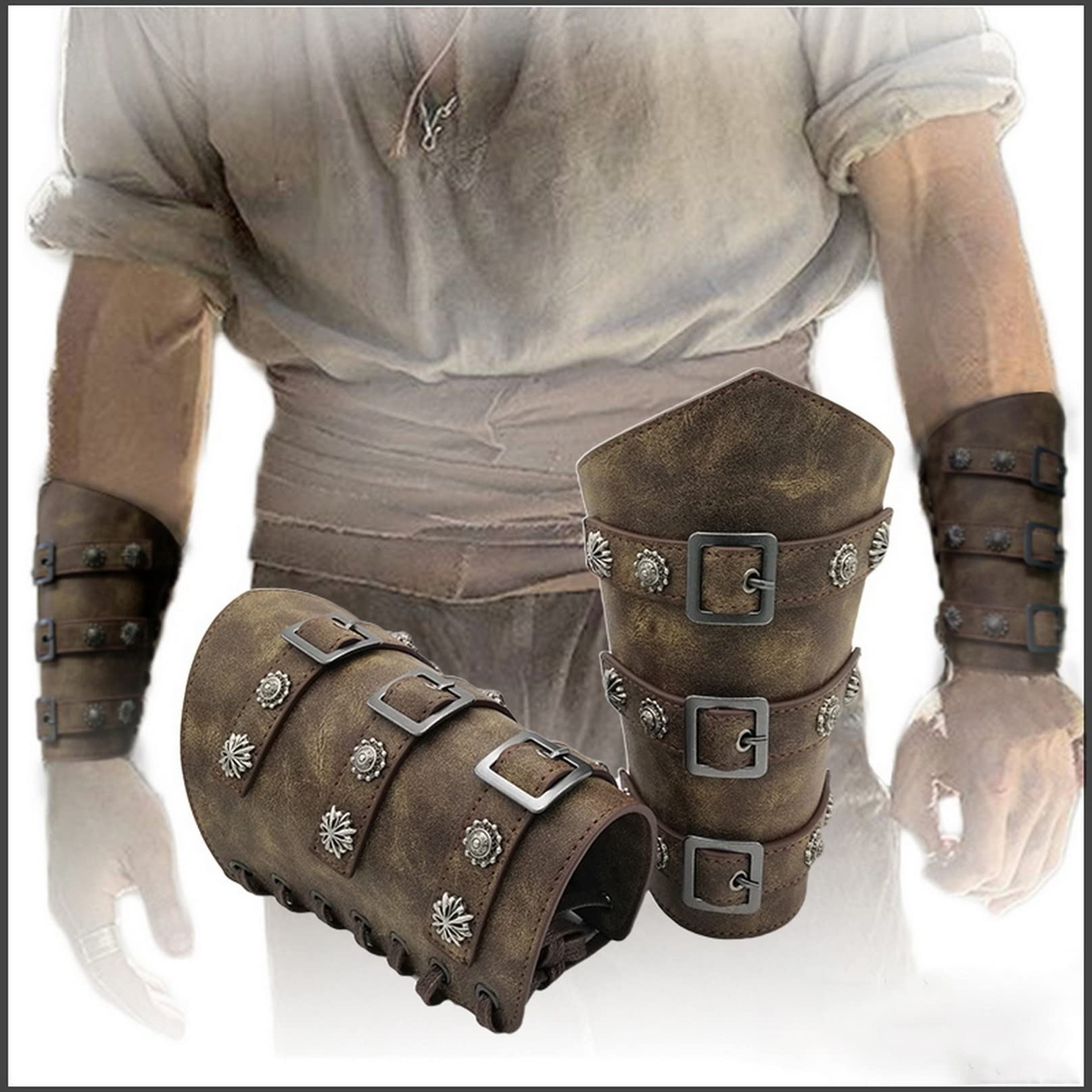 COSFAN Brassards Rétro Armure Médiévale Brassard Pour Le Tir Chasse Médiévale Renaissance Pu Brassard En Cuir Viking Punk Gothique Bras Gardes Gauntlet Brassards Armure De Chevalier Réglable