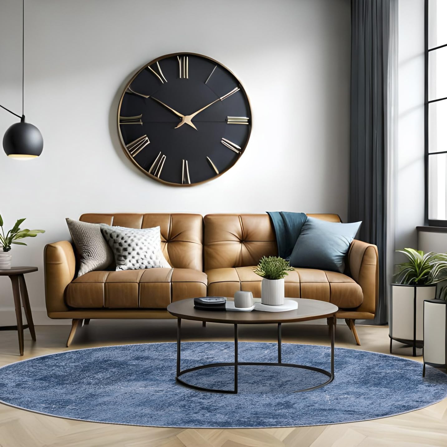 Mazovia Teppich Wohnzimmer Ø160cm Rund Blau Abstrakt Stilvoll rutschfest