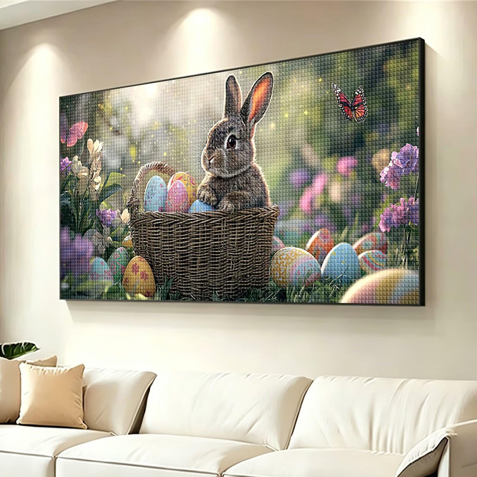 Diamond Painting Kaninchen Diamant Painting Bilder Erwachsene Ostern, DIY Set Erwachsene Crystal Art, 5D Diamond Art Viereckige Steine, Strass Stickerei Kreuzstich für Zimmer Deko 120x60cm 0J-954
