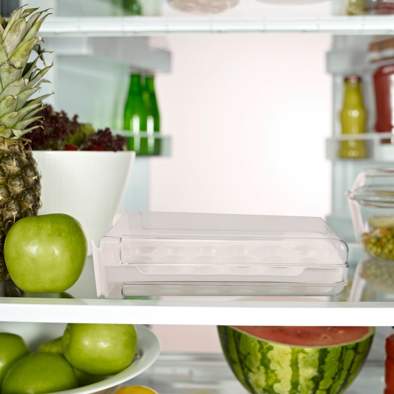 DOITOOL Stapelbarer Eierbehälter mit Schublade für Kühlschrank Weißer Wiederverwendbarer Kunststoff Praktischer Eier Organizer für Zuhause und Gastronomie