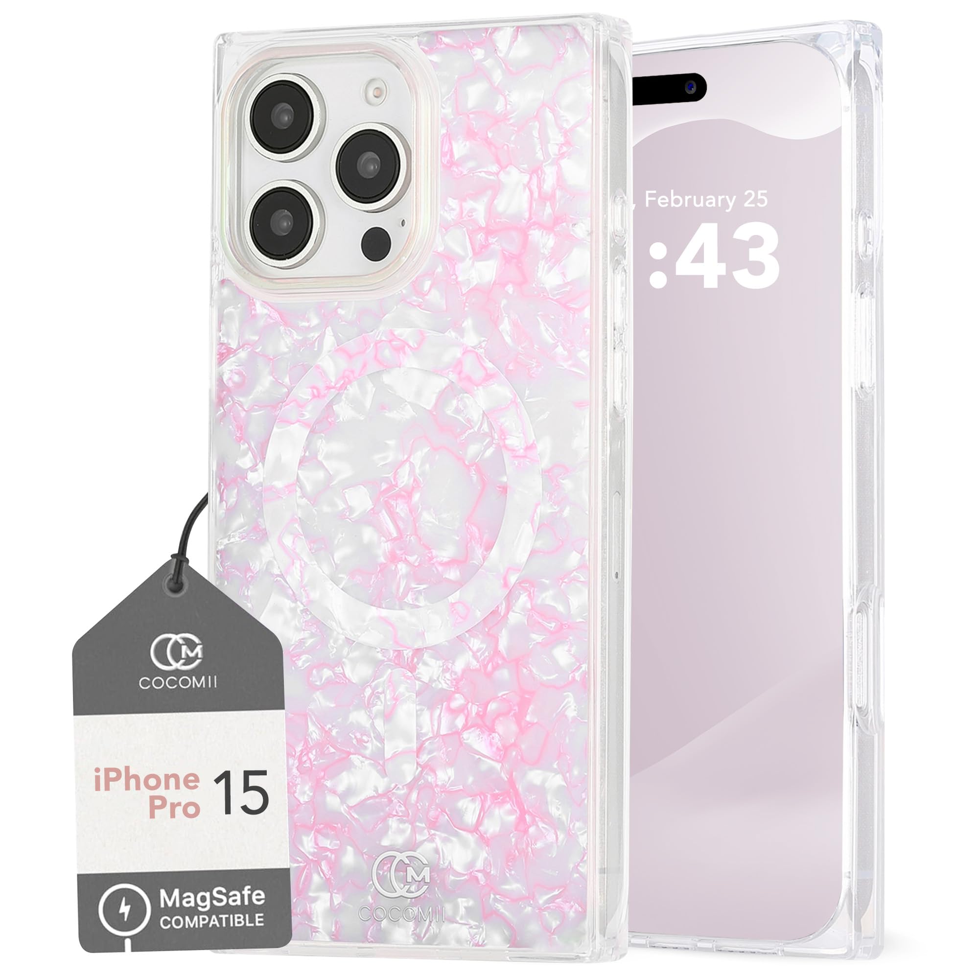 Coque magnétique iPhone 15 Pro rose pailletée compatible MagSafe - 7