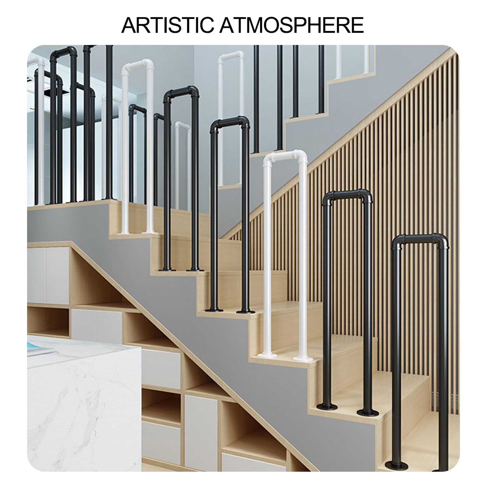 Handläufe Für Treppen, Matter Schmiedeeisen-Handlauf Für Außentreppen – Metall-Treppenhandlauf Mit Montageset Für Terrassenbeläge, Garten, Terrasse, Balkon/White/20 * 45Cm