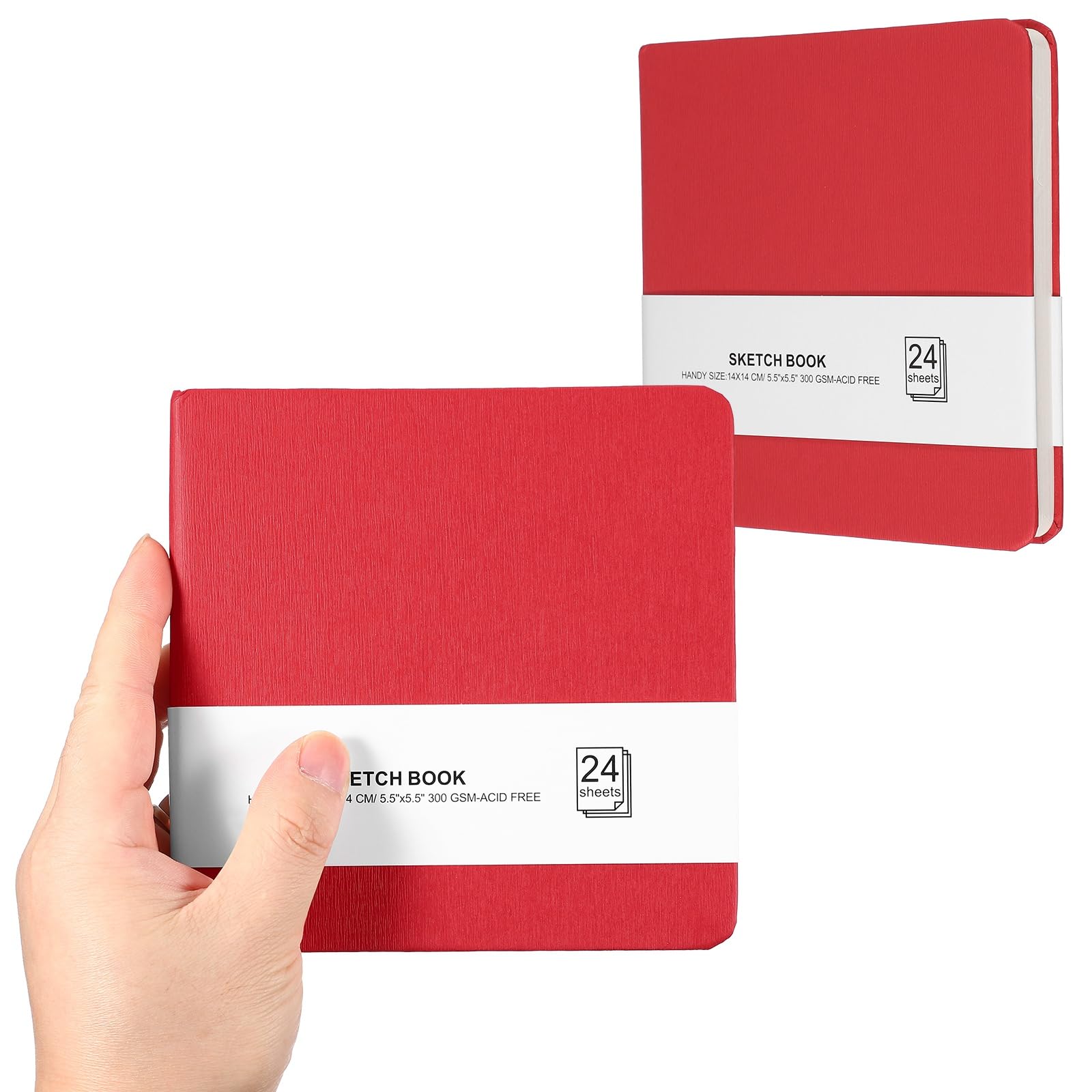 PATIKIL 5.5x5.5 Small Sketchbook, 2 Pack Mini Sketchbook Watercolor Paper Pad 300GSM Thick Paper 24 Sheets/48 Pages Square Tiny Sketch Pad Pocket for Drawing Travel Artist Adults, Red