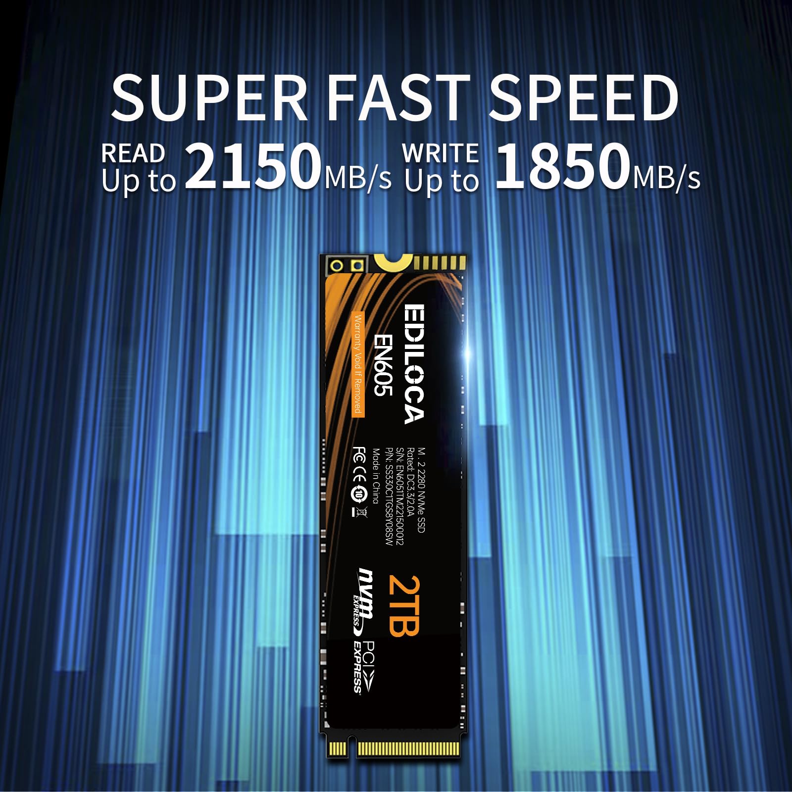 Ediloca EN605 2TB M.2 SSD, NVMe1.3 PCIe Gen3 x4 SSD Unità a stato solido interne, M.2 2280 - Velocità di lettura/scrittura fino a 2150/1850 MB/s - SSD interno compatibile con laptop e PC desktop
