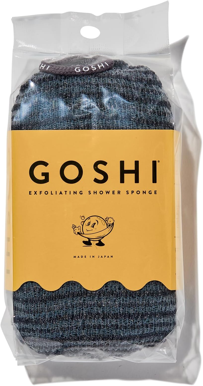 - GOSHI Exfoliating Shower Sponge - Rip-Resistant, Rapid-Drying Exfoliating Bath Sponge for All Skin Types - Grey - Made in Japan
