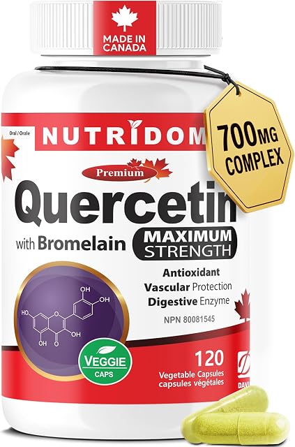 Nutridom Quercetin 600mg + Bromelain 100mg (2400 GDU) – Immune & Inflammation Support Supplement | Vegan, Non-GMO, Gluten-Free | 120 Capsules | 60-Day Supply