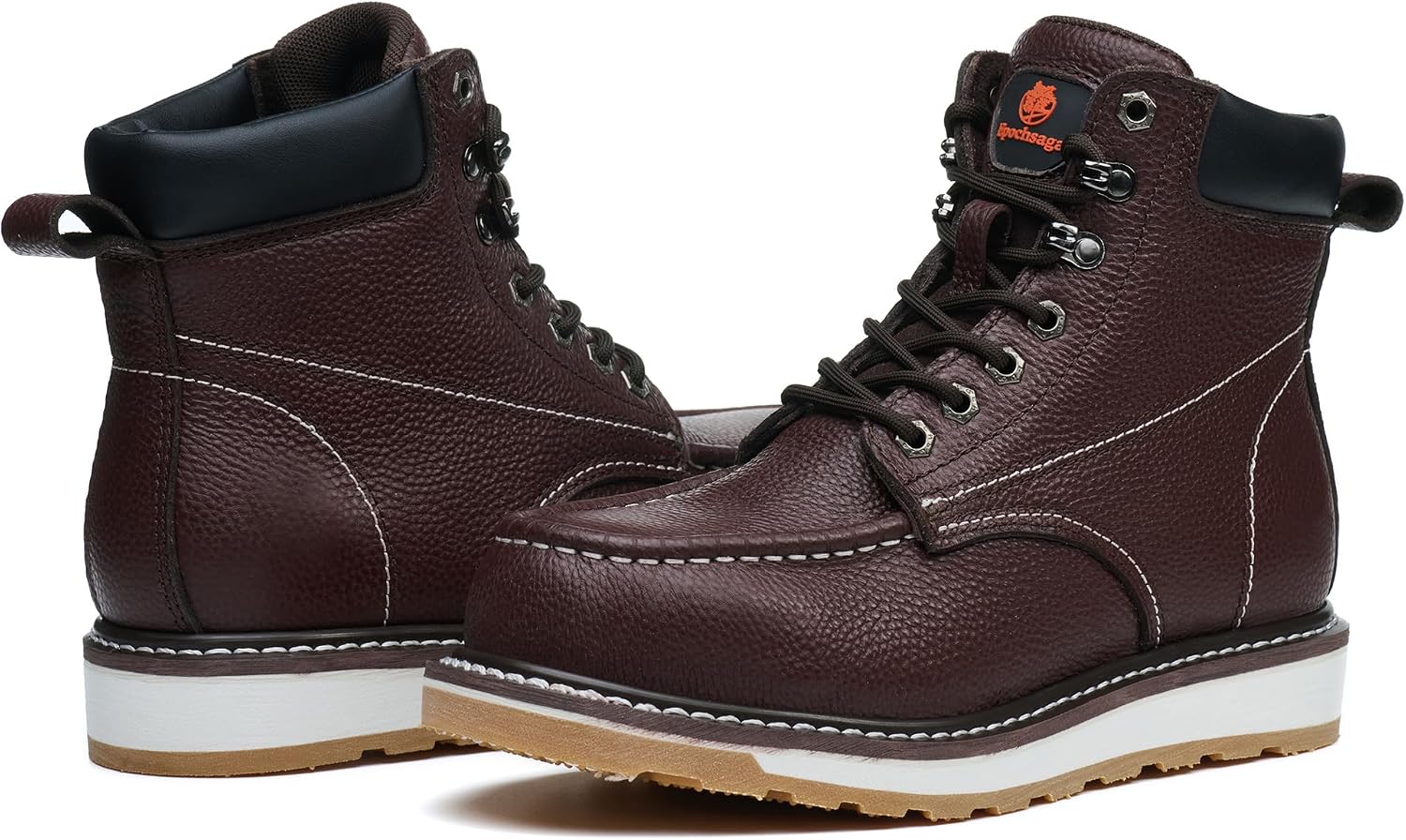 Mens Steel Toe Boots - 6" Leather Moc Toe Mens Steel Toe Unbreakable Slip Resistant Construction Safety Boots