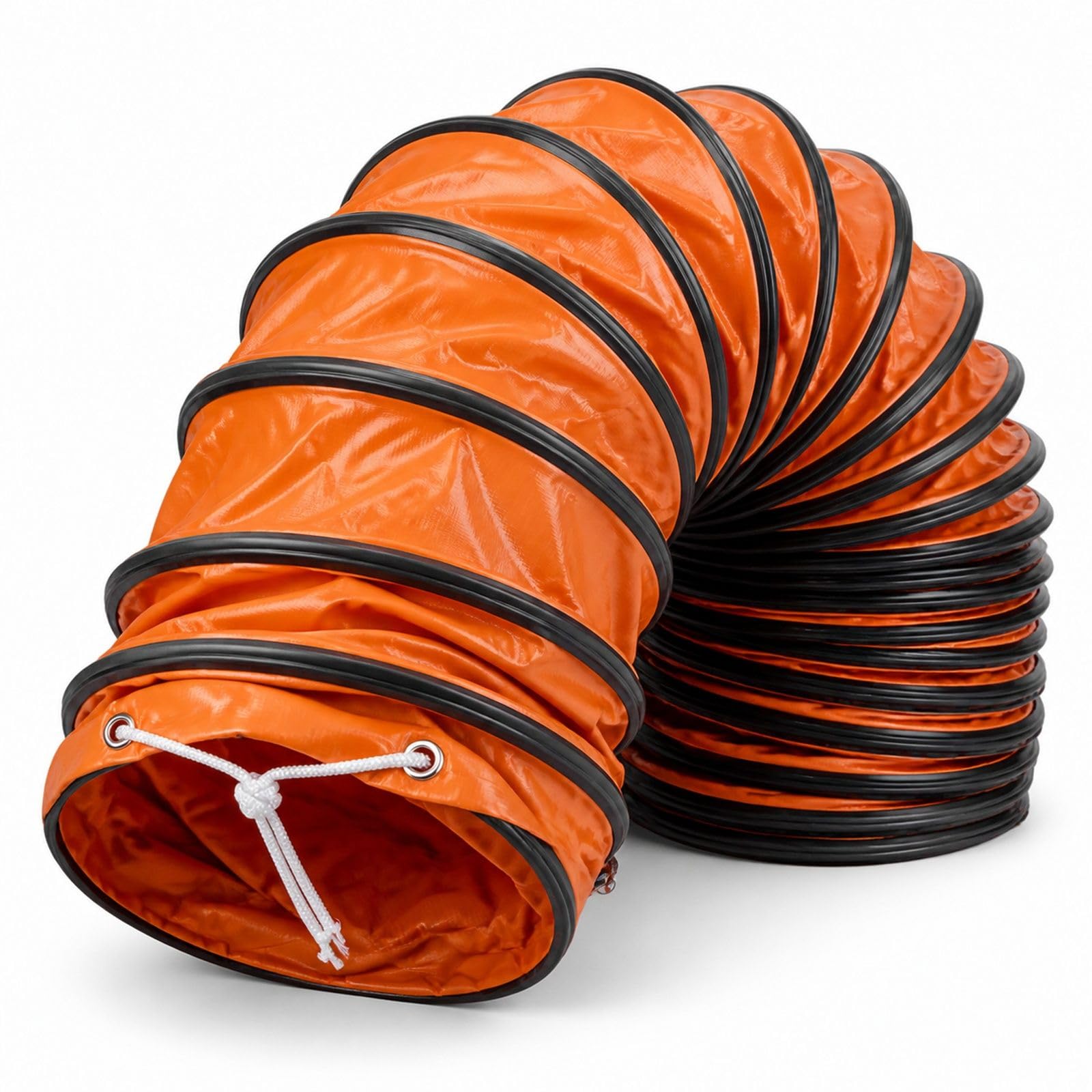 Gaine de ventilation flexible en PVC orange avec anneaux noirs pour extracteur d air et atelier
