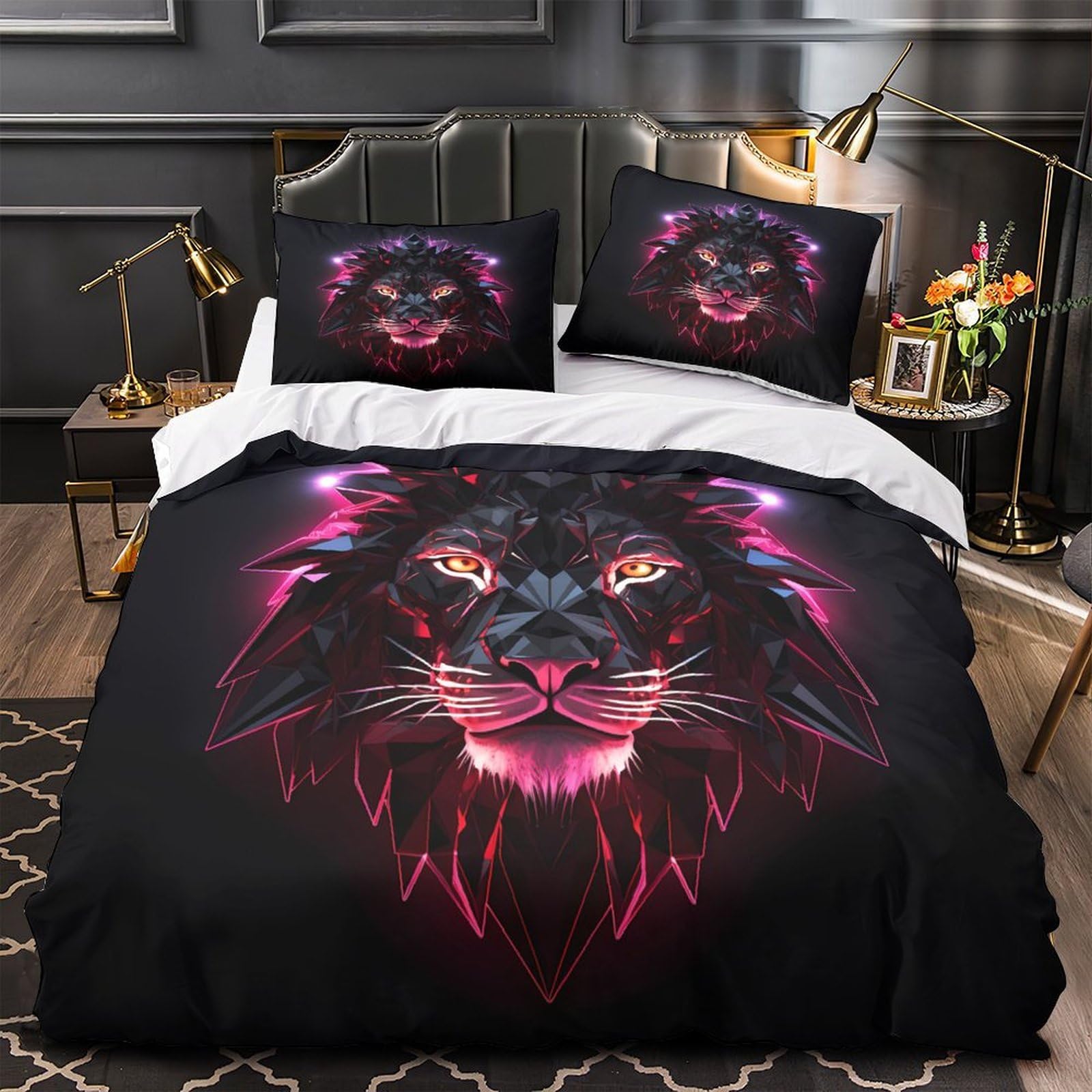 Housse de couette design lion néon parure de lit simple pour chambre