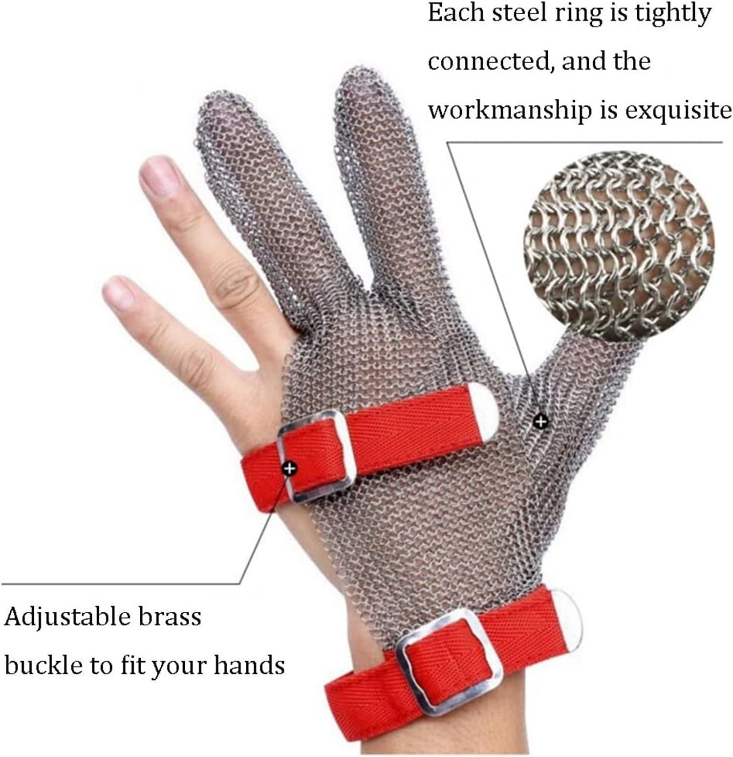 Guantes De Cadena De Carnicero,Guantes Anticortes Guantes Resistentes A Corte De Tres Dedos De Acero Inoxidable, Adecuados For El Procesamiento De Alimentos,Pesca,Procesamiento De Corte 1pcs,L
