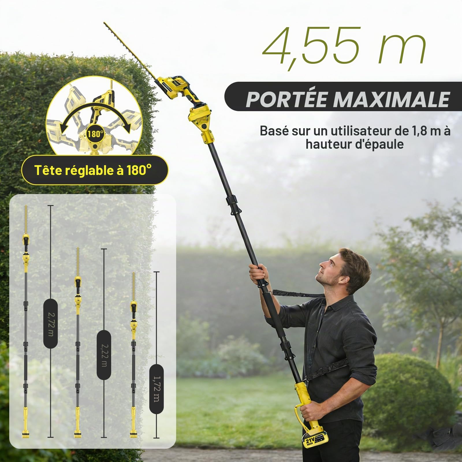 Coupe-Bordure et Pôle Sans Fil 6 en 1, idéale Pour la Coupe de Cire