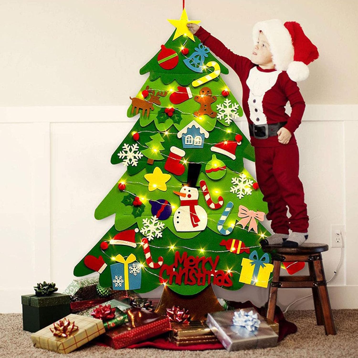 Felt Christmas Tree Decoration Craft Set Educational Toy Wall Decoration Includes Detachable Felted Embellishments Holiday Craft Set