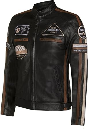 Men's Real Racing Black Nappa Leather Moto Biker Jacket…