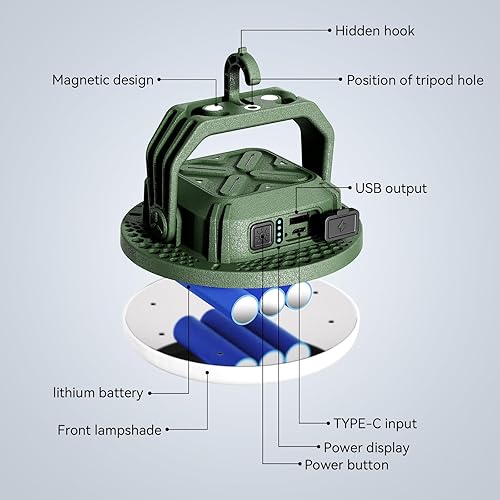 Miniatura 3 de VAVOFO Linterna LED de camping de 30 W recargable, 124 LED con 3 modos de iluminación, 3000 lúmenes, 7200 mAh luz portátil con imán, impermeable