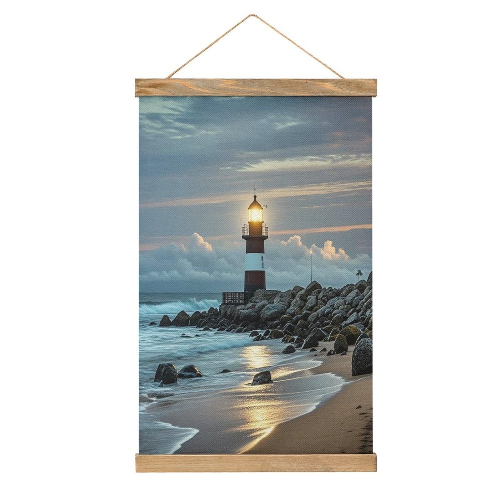 VstaDank Sea Lighthouse Poster with Wooden Frame Hanger Art Painting Wall Decor Poster Wall Hanging Wooden Frame 13x20 Wood Poster Hanger for Photo Picture Art Canvas Print Artwork